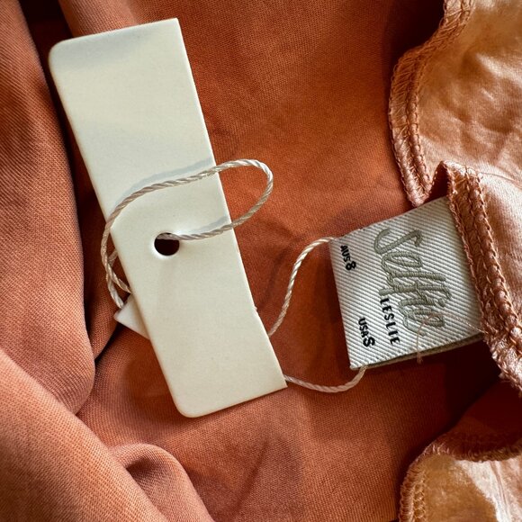 New! Selfie Leslie Tie Back Mini Slip Dress in Satin Apricot Size Small - Picture 8 of 10